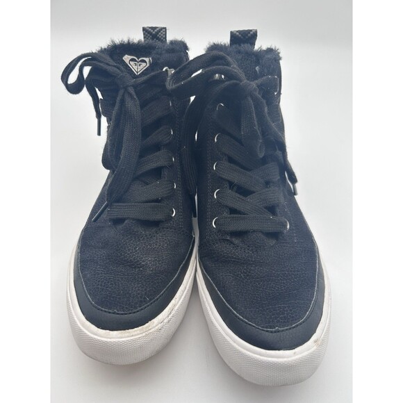 Roxy Ivan Faux Fur High-Top Sneakers Tie & Zip Women's SIze 10 Black - Picture 7 of 7